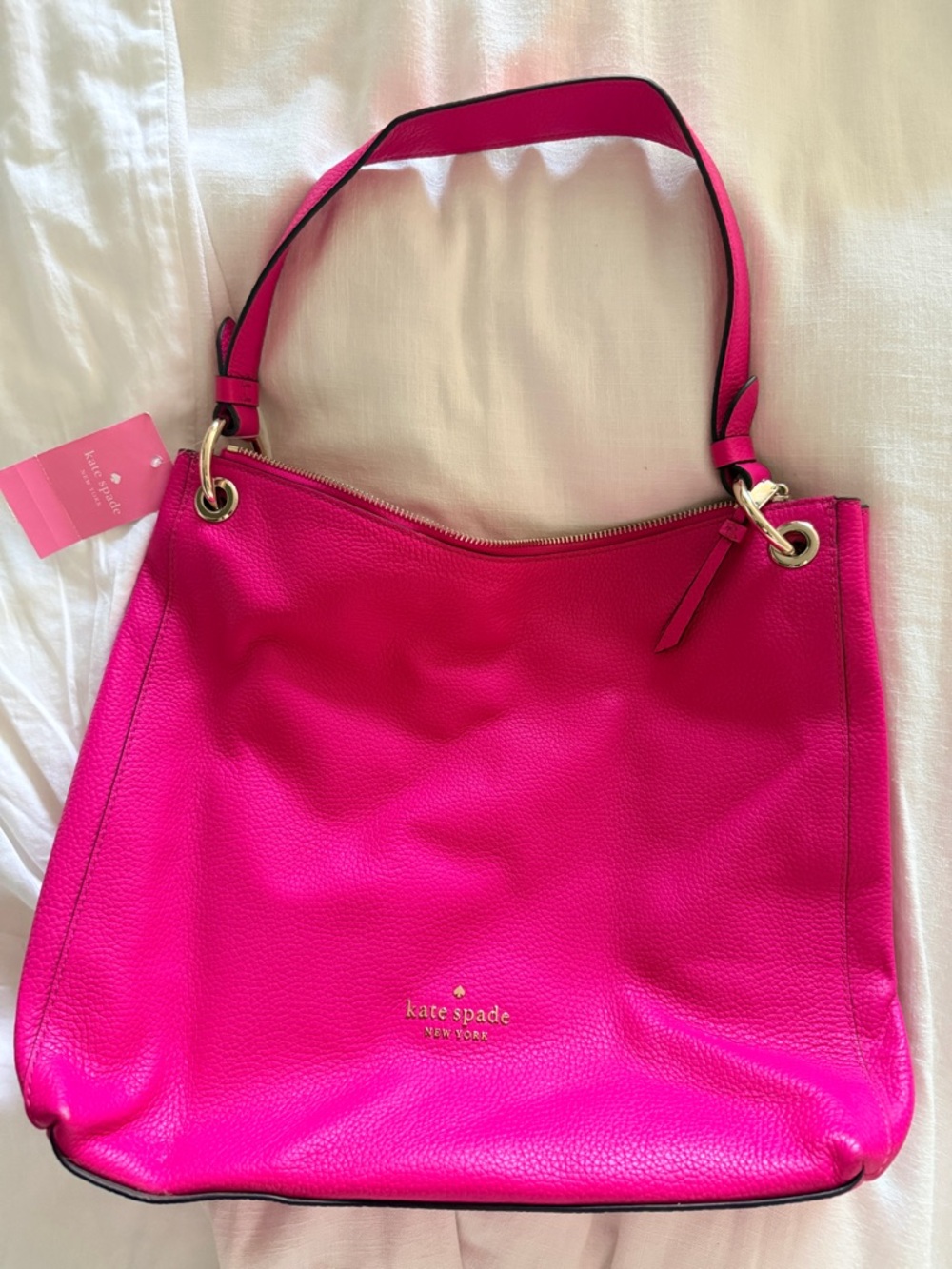 kate spade  Pink Pebbled Leather Shoulder Bag with Gold Hardware
